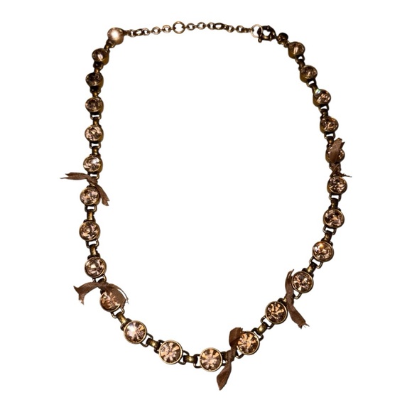 J. Crew Jewelry - J.CREW Vintage Champagne Crystal Link Necklace Antique Gold-Tone ribbon ties JB9